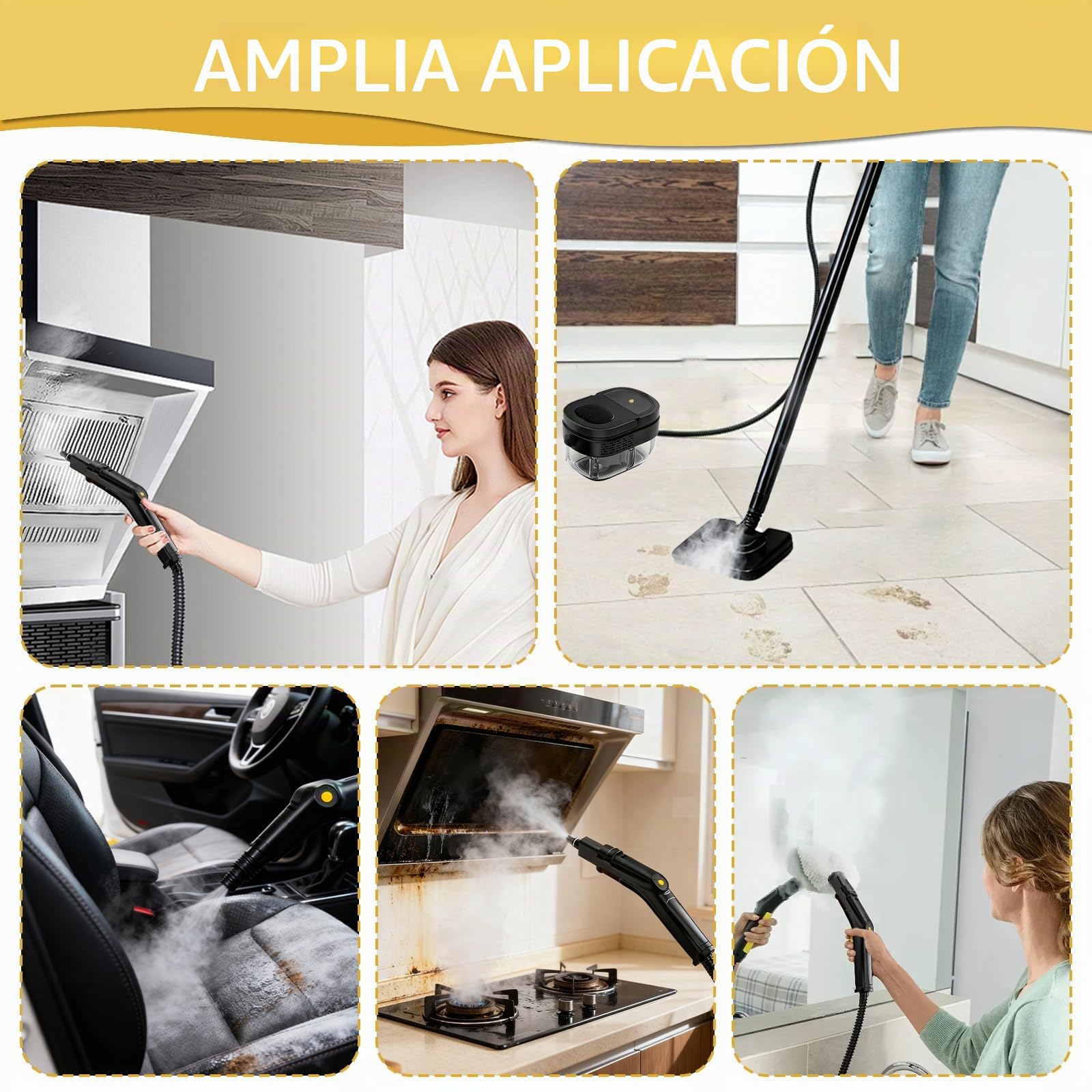 Limpiador a Vapor Portátil, 2500W Potente Limpiador a Vapor para el Hogar, 3 Velocidades Ajustables,17 Accesorios, Depósito de Agua de 1600 ml, Presión de 4 Bar, para Cocina, Ventanas, Pisos, Autos