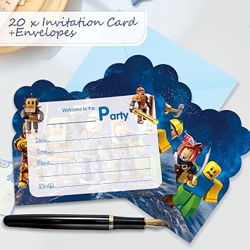 20PCS Roblx Party Invitations Kids, Party Invites with Envelopes, Invitations Birthday Cards for Kids Girls Boys