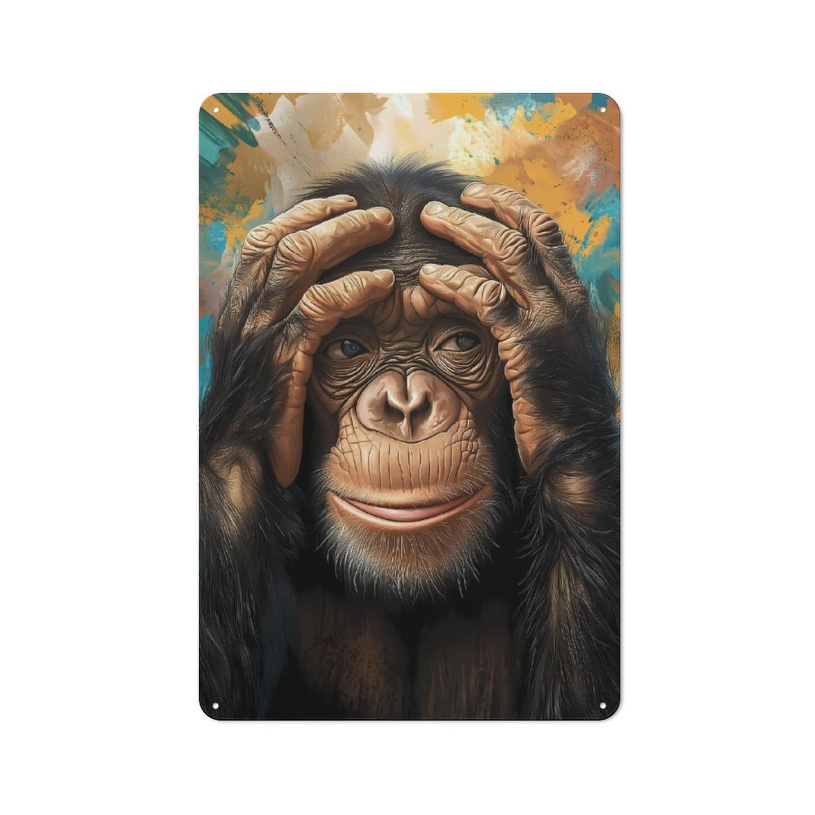 Junmoney Funny Chimpanzee Portrait Vintage Tin Sign 30X20cm, Country Style Bistro Wall Plaque For Bakery, Diner, Cafe Or Family Room