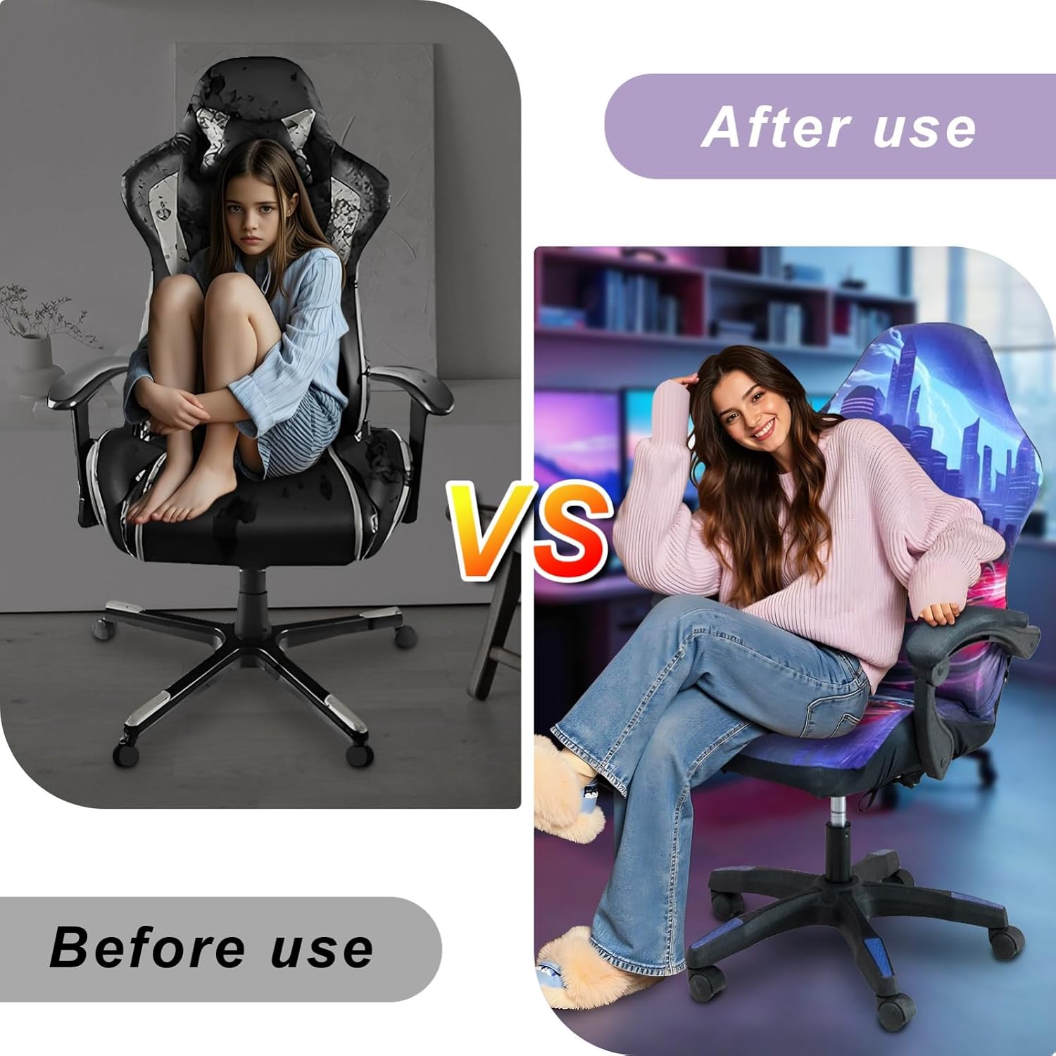 Gaming Chair Covers, 3D Printing One-piece Universal Fit Gaming Chair Seat Cover with Armrest Sloipcover(Color:Style 2)