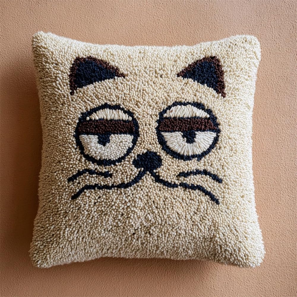 FWRTYCB Latch Hook Kits Pillow Cat Crochet Yarn Hooking Pillowcase