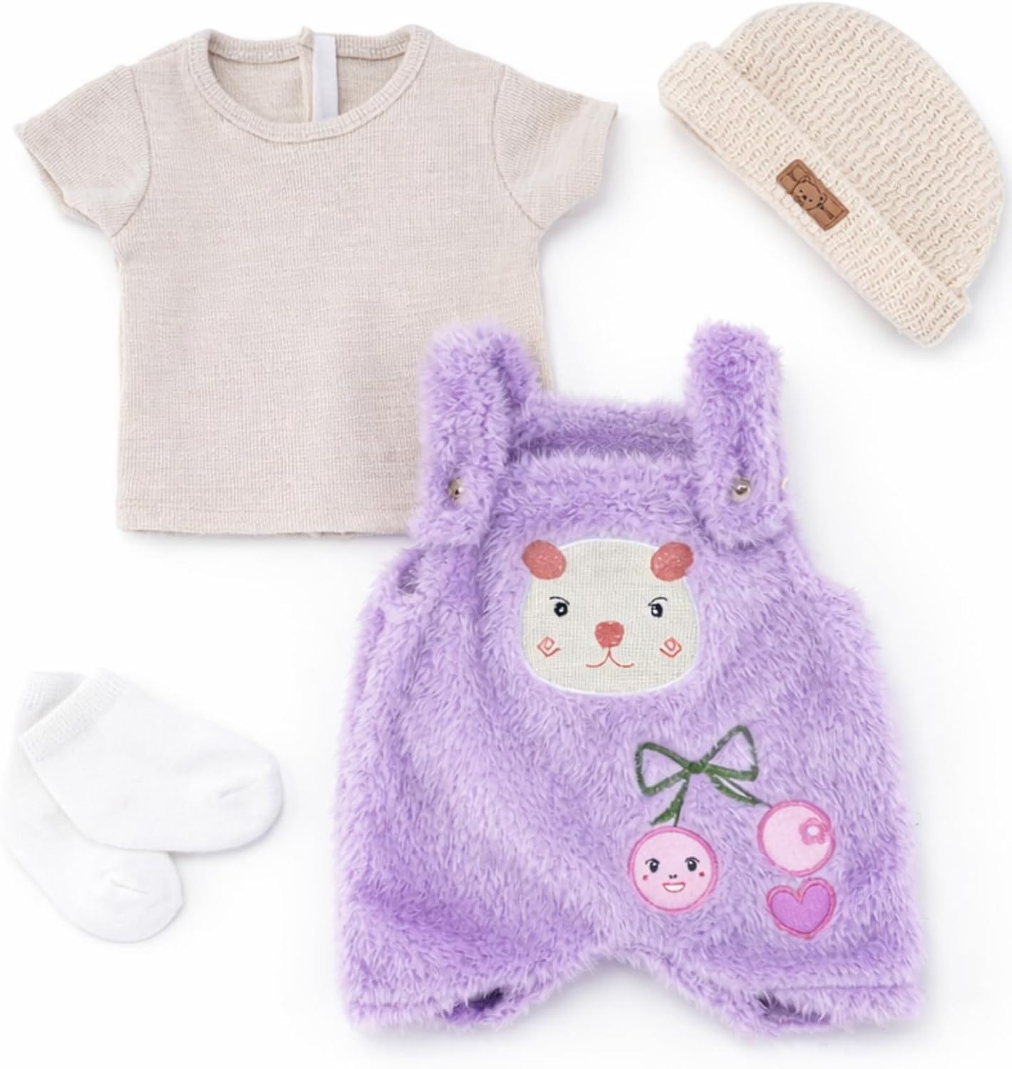 BABESIDE 4-Piece Reborn Baby Doll Clothes for 17-20 Inch Dolls, Doll Outfit Accessories with Bear Pattern fit Baby Dolls Girl, Pretend Play Accessories for Kids Boys & Girls,Purple