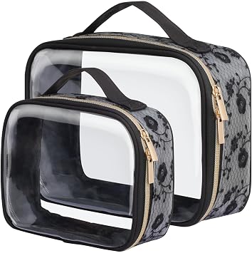 PACKISM Clear Makeup Bag Travel - TSA Approved Toiletry Bag, 2 Pack Black