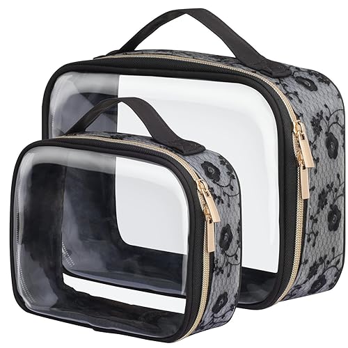 Miniatura 10 de PACKISM Bolsas de aseo transparentes 1 extra grande 1 grande 1 mediana - 3 paquetes de bolsas de maquillaje con asa, apertura grande de 180°, bolsas