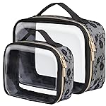 PACKISM Floral Texture Lace TSA Approved Toiletry Bag 1 Large 1 Medium - 2 Pack 180 Large Opening Clear Makeup Bags, TSA Clear Toiletry Bag with Handle, 0.5 mm Thick Non-deformable No Smell, Black