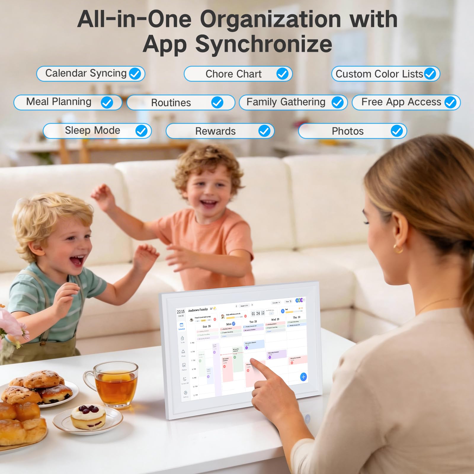 Calendario Digitale WiFi 10,1" Smart – Organizzatore Famiglia Con Controllo App, Touchscreen Interattivo, Pianificatore Attività & Pasti, Cornice Foto, Premi, Agenda 2026