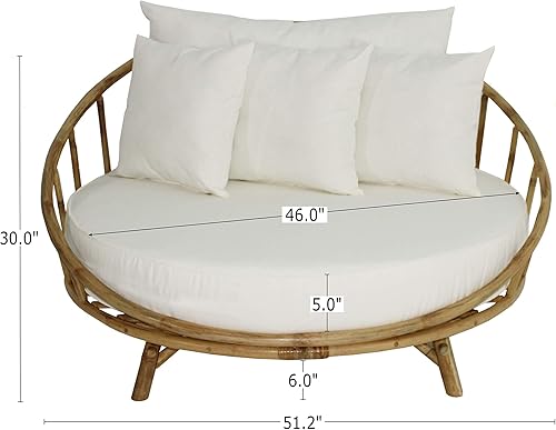 Miniatura 3 de Zew Sofá cama de bambú para interiores y exteriores, sofá grande con acento para césped, piscina, asiento de jardín con cojín y almohadas Sofá