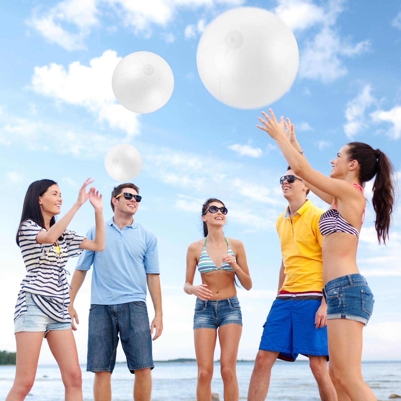 Realspring 36 bolas de playa inflables a granel de 6, 12, 16, 24 y 40 pulgadas, varios tamaños, de PVC, para piscina, para adultos, al aire libre, playa, Hawaii, juegos acuáticos, decoración de fiesta