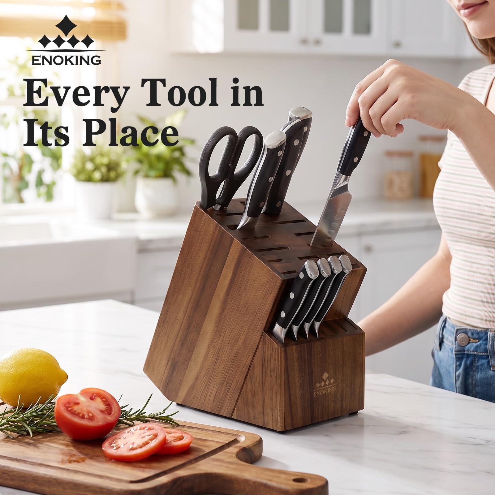 ENOKING Knife Block - 25 Slots, Wood Storage -2