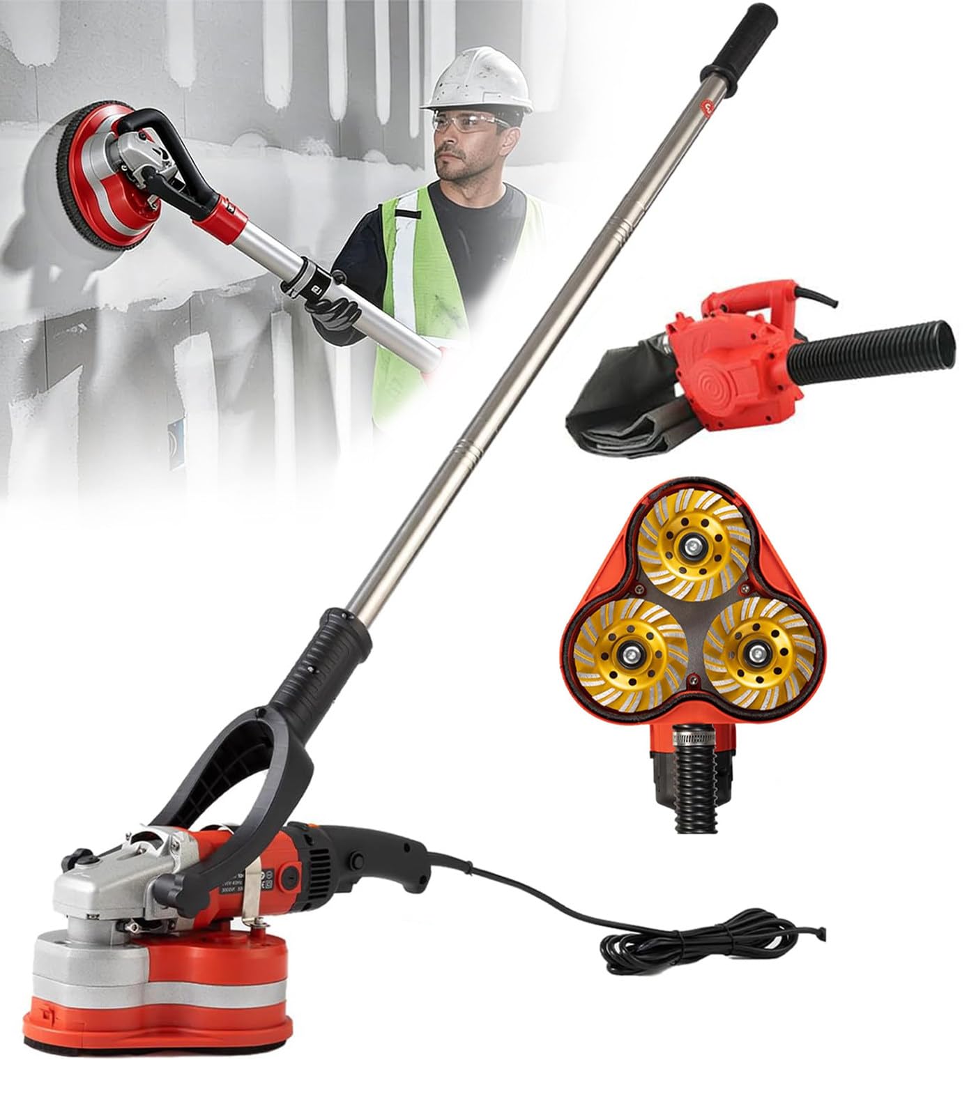Kindevieft Industrial Concrete Grinding and Polishing Machine Mainunit+vacuumcleaner+extensionrod