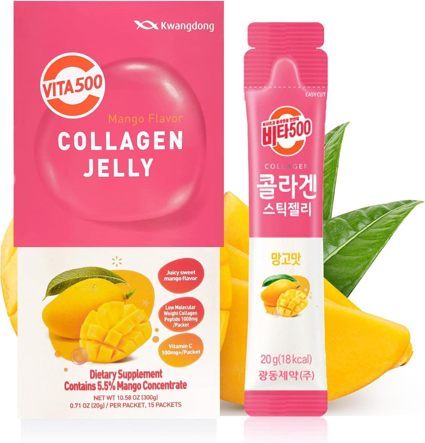 KWANGDONG Vita500 Mango Collagen Peptides Korean Jelly Stick with Vitamin C | Marine Collagen for Hair, Skin, Nails, Beauty, Joints, Minerals & Antioxidants Support | Convenient Daily Sticks 15 Pack KWANGDONG Vita500 Mango Collagen Peptides Korean Jelly Stick with Vitamin C | Marine Collagen for Hair, Skin, Nails, Beauty, Joints, Minerals & Antioxidants Support | Convenient Daily Sticks 15 Pack