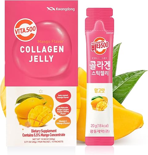 KWANGDONG Vita500 - Péptidos de colágeno de mango coreano con vitamina C  Colágeno marino para cabello, piel, uñas, belleza, articulaciones,