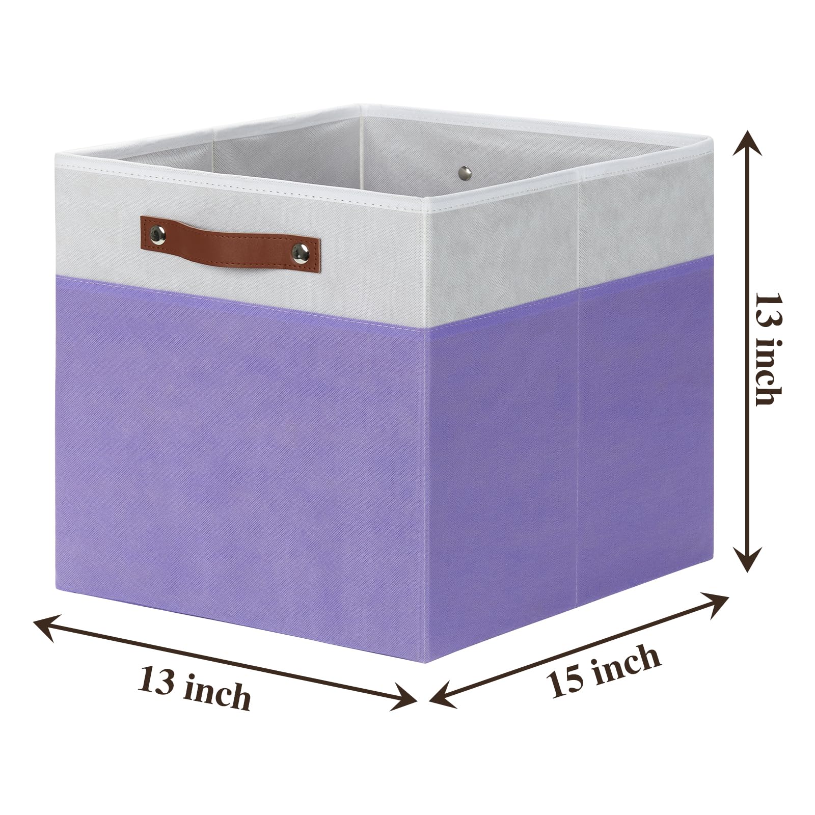 Temary 4-Pack Foldable Cube Storage Bins - 15x13x13 Inch Fabric & Cardboard Organizers, White & Purple, With Handles - View #9