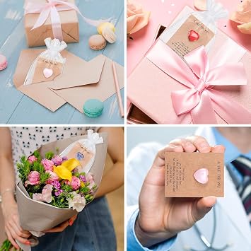 Motiskyy 40 Sets Pocket Hug Token Hug Small Gift Bulk Cards with Heart Shape Natural Stones Keepsake Exchange Relationship Cards for Colleagues Family Distance Social Celebration(Classic)