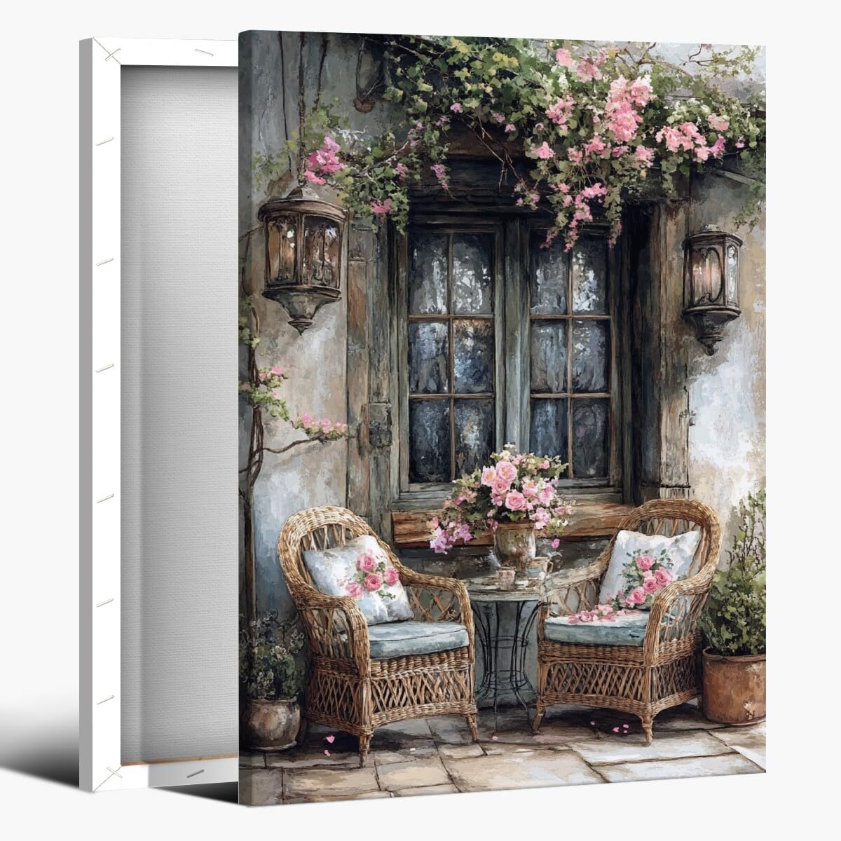 Vintage Wall Art French Country Wall Decor Spring Landscape Antique Painting Retro Eclectic Poster Floral House Canvas Print Plant Art Gift For Bedroom Living Room 12x18inch Framed