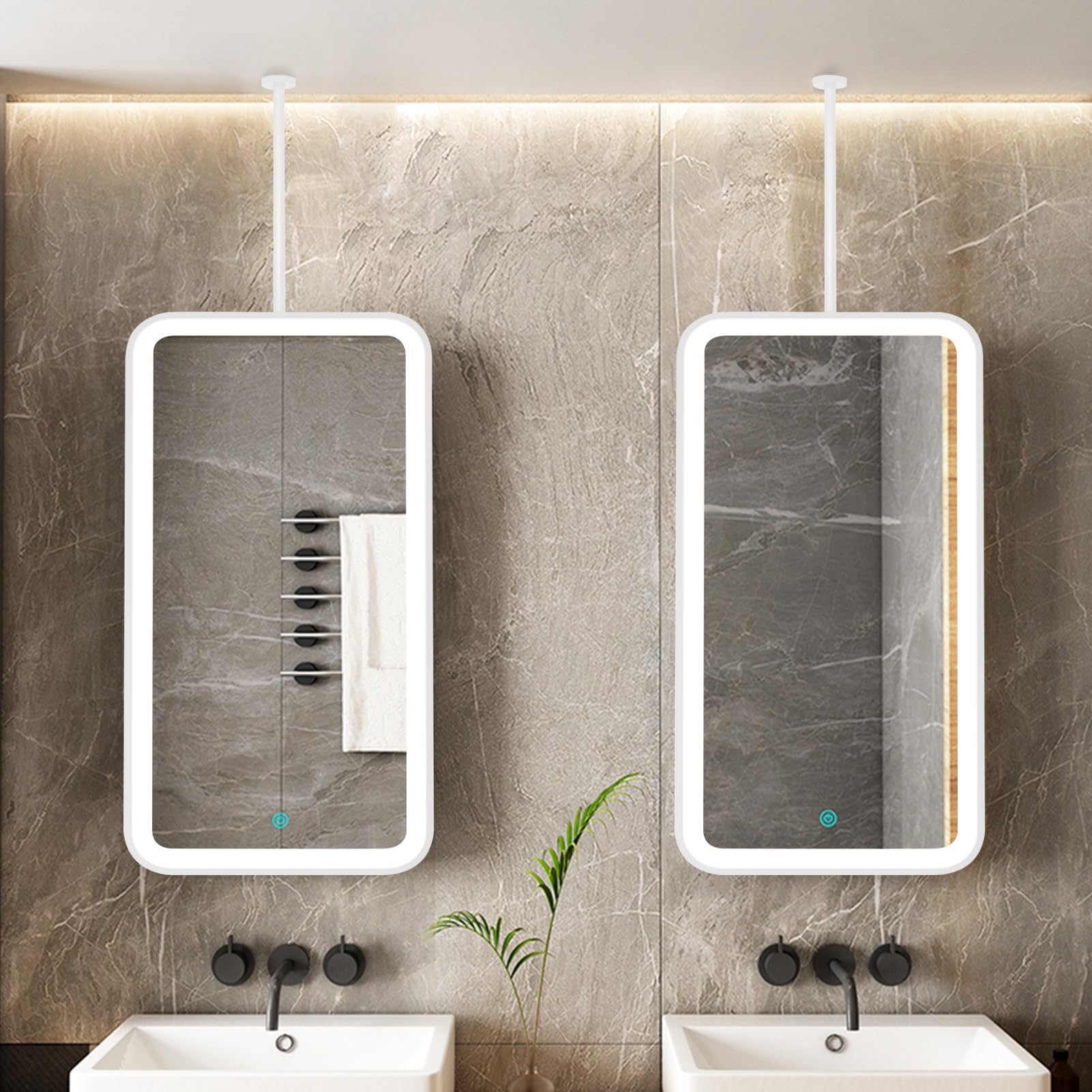 ITOSUI LED Vanity Mirror with Light, Decorative Wall Mirrors for Bathroom Living Room, Ceiling Hanging Makeup Mirror with Rectangle Metal Frame and Boom, Nordic Design(50cmx60cm)