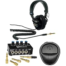 Sony MDR7506 Professional Closed Ear Headphones Bundle with FocusProAudio Compact 4-Channel Stereo Headphone Amplifier with DC 12V Power Adapter and Hard-Shell Case Bundle 3 Items