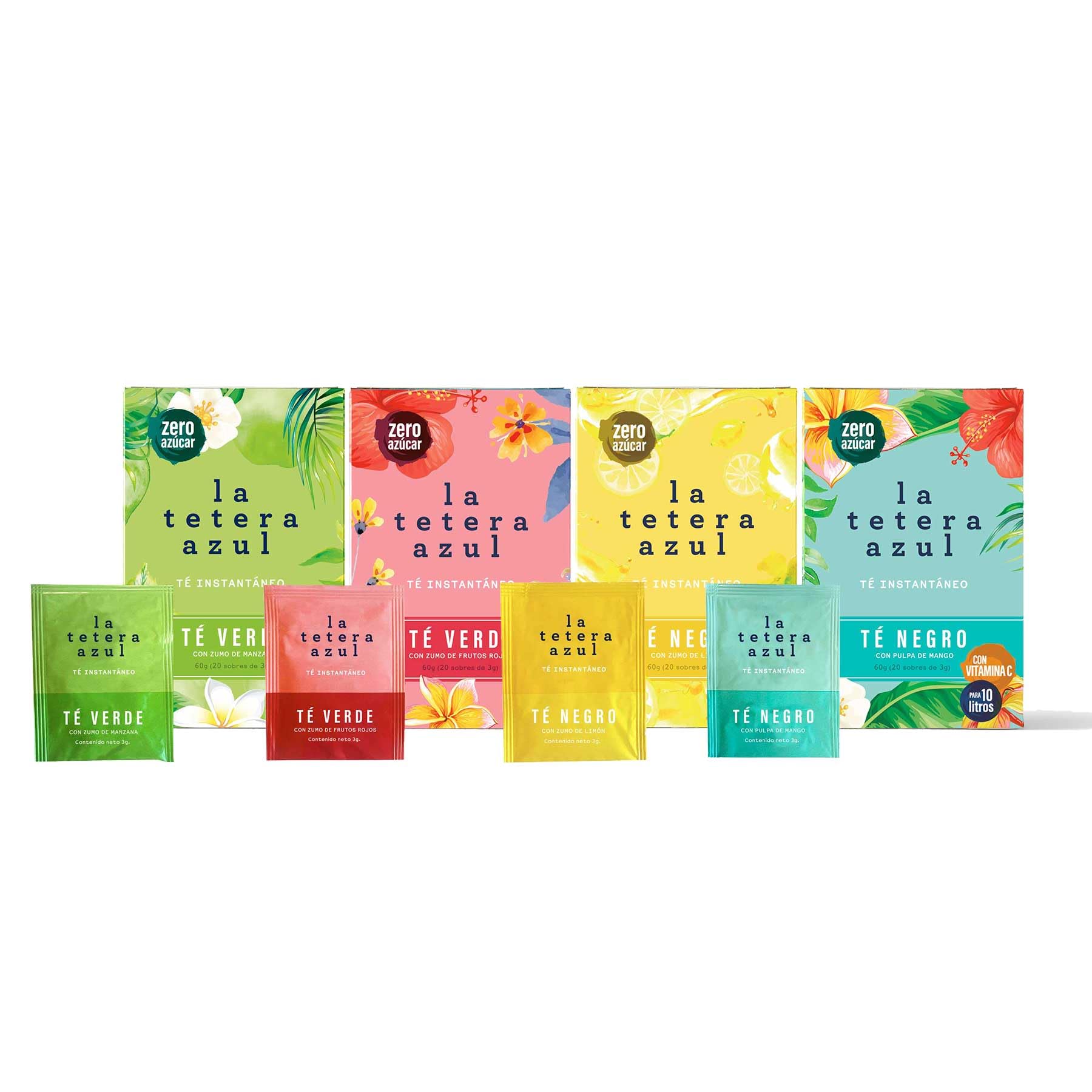 LA TETERA AZUL Pack de Infusiones Frías - Té Verde Frutos Rojos, Manzana, Té Negro Limón, Mango. 20 sobres por caja. Sabor Delicioso Y Refrescante En Cada Sorbo.
