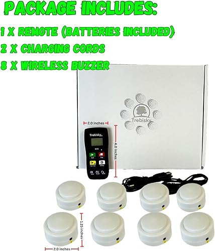 Miniatura 2 de Trebisky Sistema de zumbador inalámbrico para programas de juegos, 8 jugadores, cuenco de preguntas de riesgo, zumbador de respuesta con luz, sonido