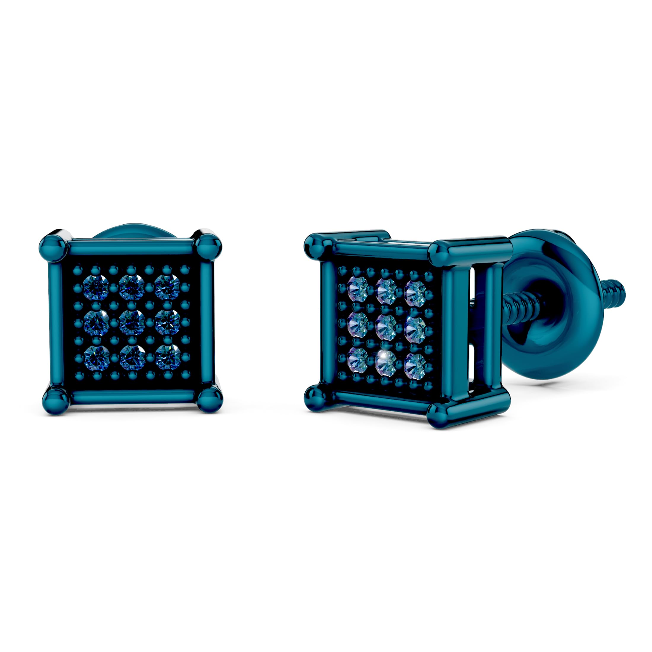 Dazzlingrock Collection 0.05 Carat (ctw) Round Blue Diamond Square Shape Hip Hop Iced Stud Earrings for Men in 925 Sterling Silver in Screw Back
