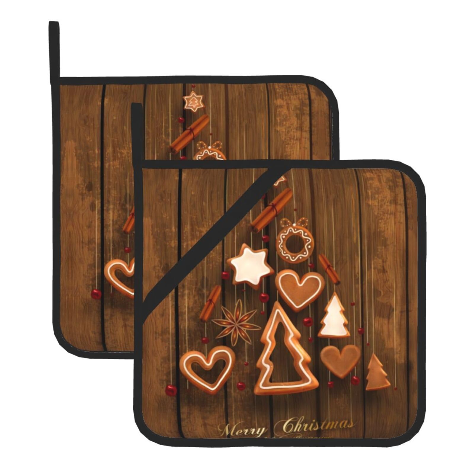 YYHWHJDE Christmas Prints Square Hot Pads for Kitchen Counter - Waterproof Pot Holders with Hanging Loop, Durable Trivets for Microwave Oven - 2 Pack