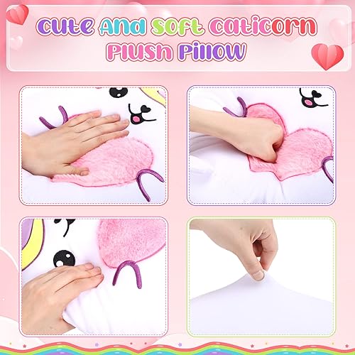 Miniatura 9 de Almohada de felpa de caticornio de 14 pulgadas, lindo unicornio y gato, almohada de peluche suave para cumpleaños, día de San Valentín, fiesta,