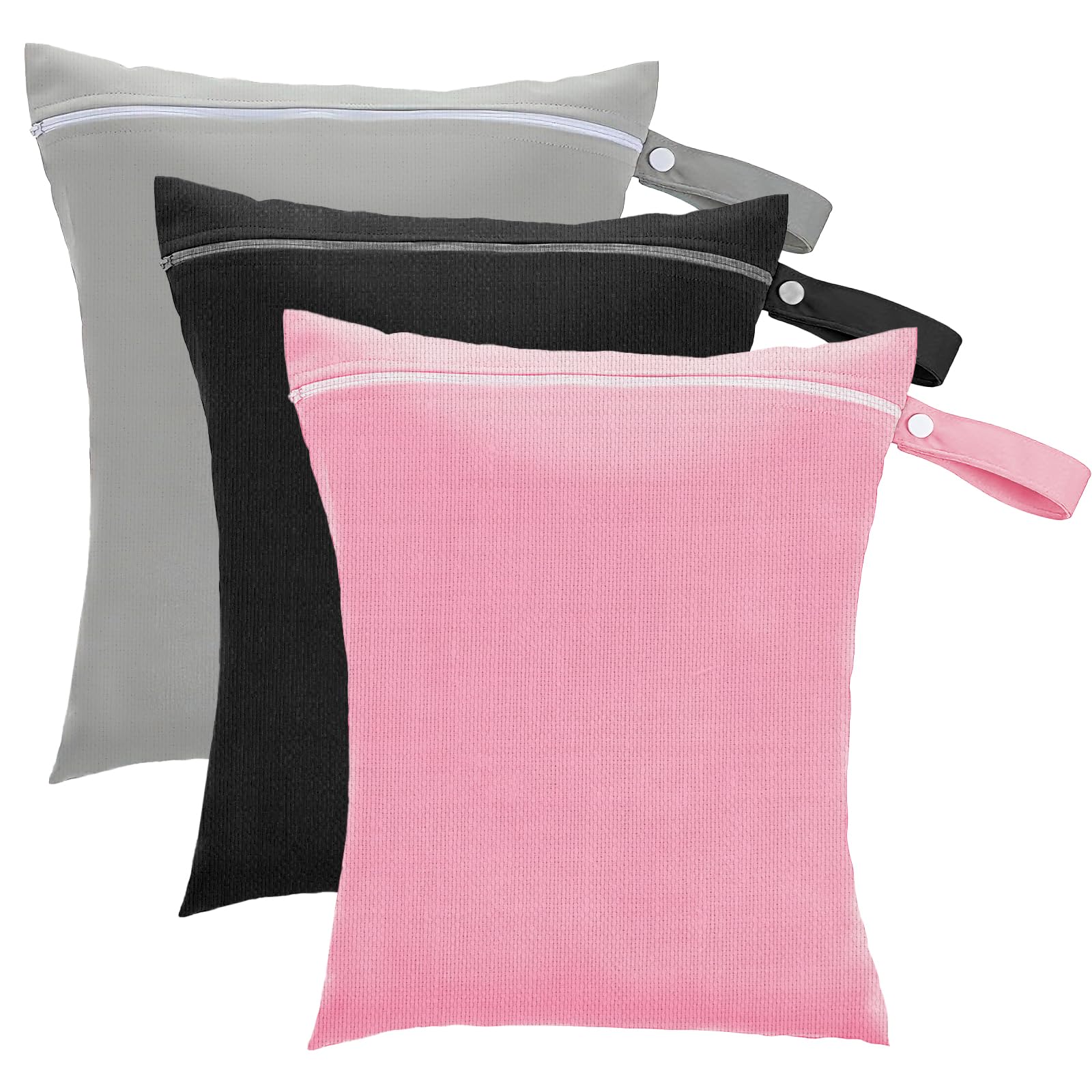 CTYUEYUN 3 Stück Nasstasche Schwimmsachen mit Reißverschluss 40 x 30 cm, Groß Wetbag Wiederverwendbare für Badeanzüge, Strandtücher und Windeln(Schwarz, Rosa, Grau)