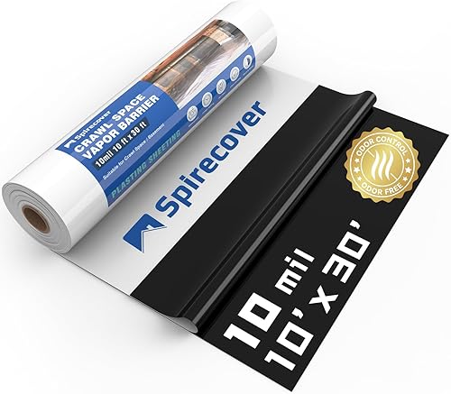 Miniatura 9 de Barrera de vapor de espacio de rastreo, película de 10 mil, 10 x 65 pies, cubierta de barrera de vapor de tela para encapsulación de espacio de