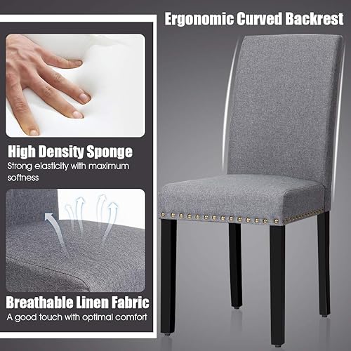 Miniatura 6 de Juego de 2 sillas de comedor, sillas laterales tapizadas Parson con respaldo y asiento ergonómicos, sillas de comedor con patas de madera de pino y