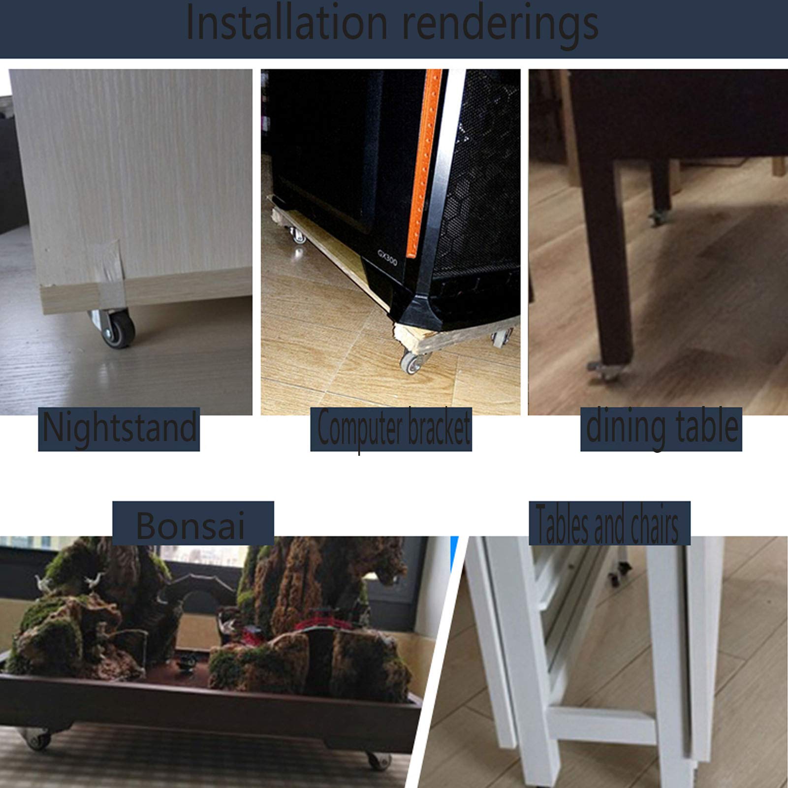 Genérico Ruedas Universales con Freno, Ruedas De Goma Silenciosas, Capacidad De Carga De 45 Kg, Ruedas para Muebles con Varilla Roscada, Ruedas para Soportes De Flores (M6×15mm)