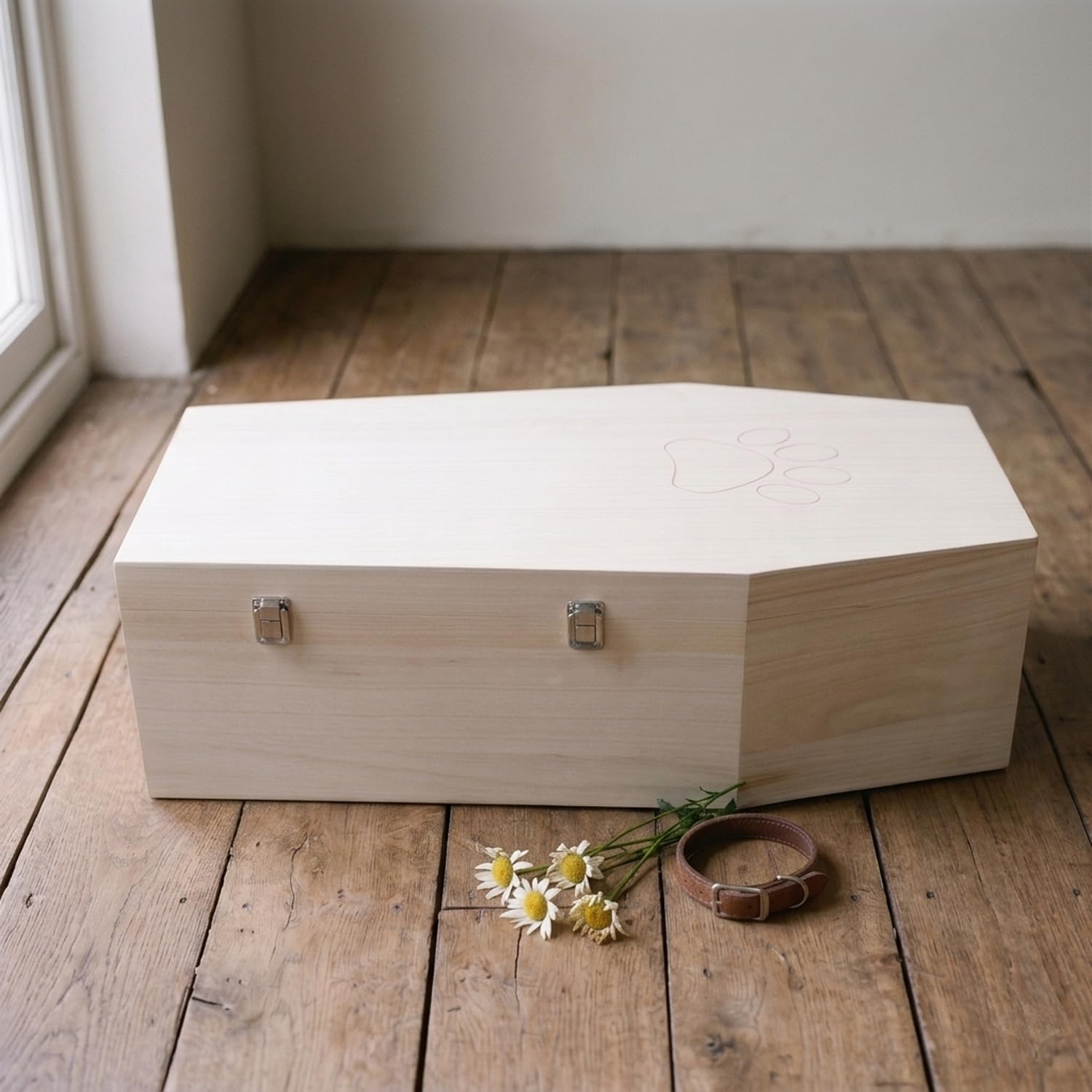 PrimoLiving ataud de Madera para Mascotas Acabado Natural - tamaño XL para Mascotas Medianas - ataud para Mascotas con Cierre Fijo de Metal - ataud Hecho de Madera