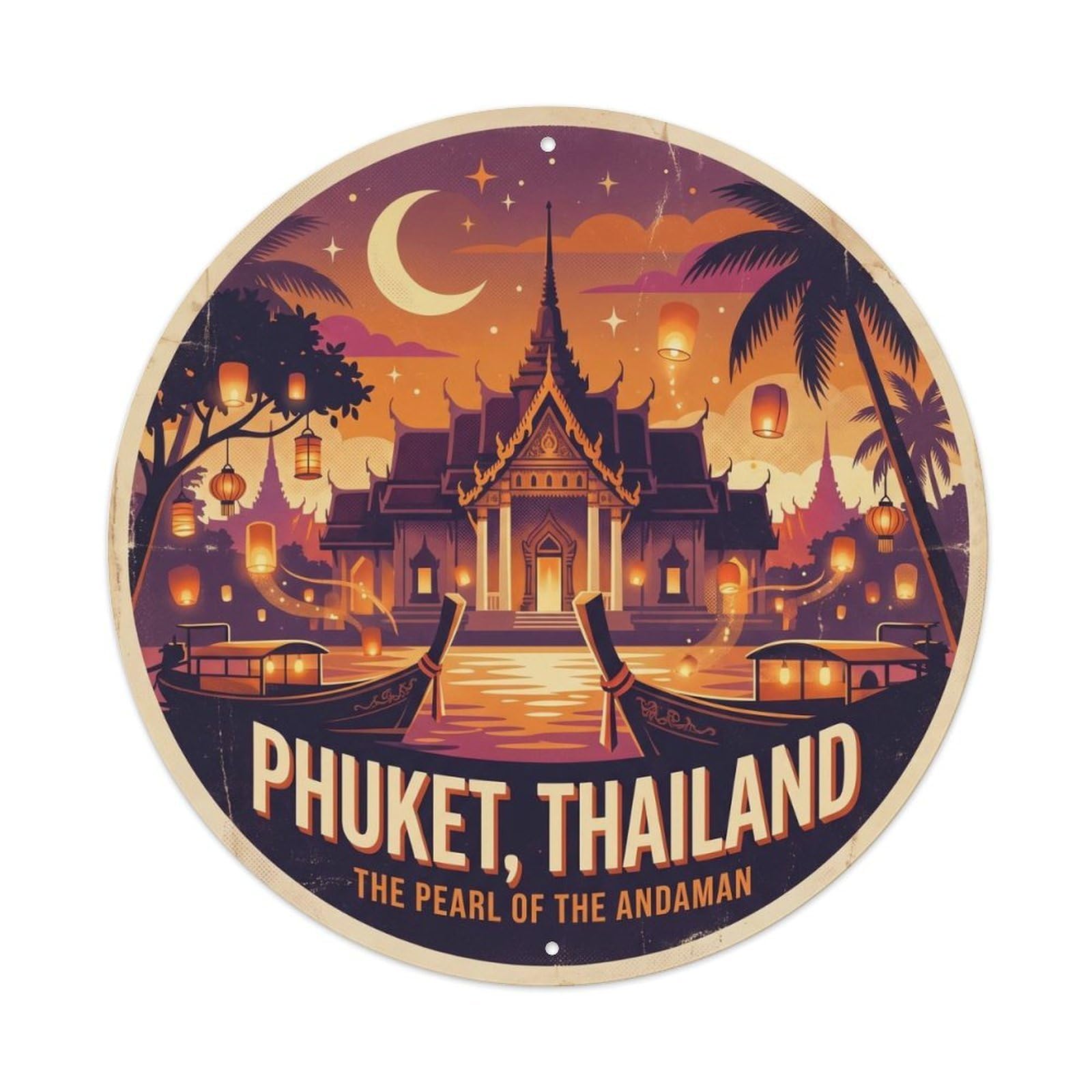 Phuket Temple Island Night Buddhist Heritage Sacred Metal Tin Sign