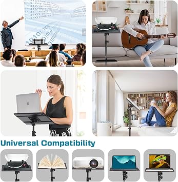 Projector Tripod Stand, Lusweimi 50” Laptop Stand with 2 Shelves for Projector, iPad, DJ Equipment, Portable Adjustable Floor Stand with Gooseneck Phone Holder for Office, Home, Stage or Studio