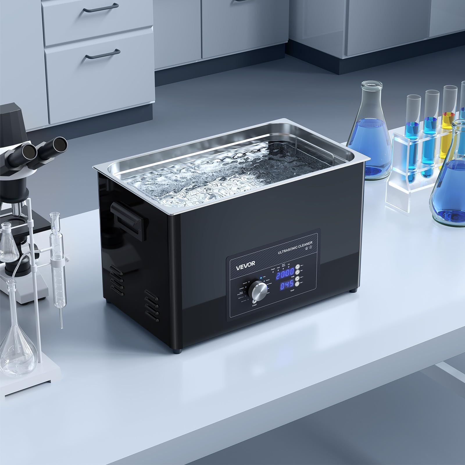 VEVOR Nettoyeur à Ultrasons 30 L, Appareil de Nettoyage par Ultrasons avec Commande par Bouton, en Inox, avec Panier et Boule de Nettoyage, pour Montres, Rasoirs, Bijoux, Pièces de Monnaie, Noir