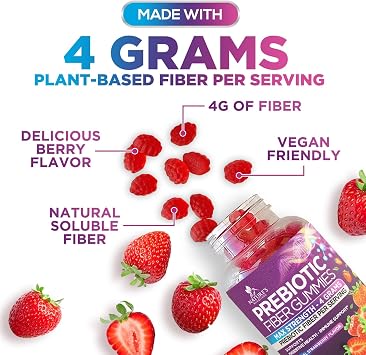 Fiber Gummies 4g - Premium Prebiotic Plant Based Fiber Gummy Supplement For Adults - Daily Digestive Health and Regularity Support For Men and Women - Gut & Digestion Support Gummy - 60 Gummies