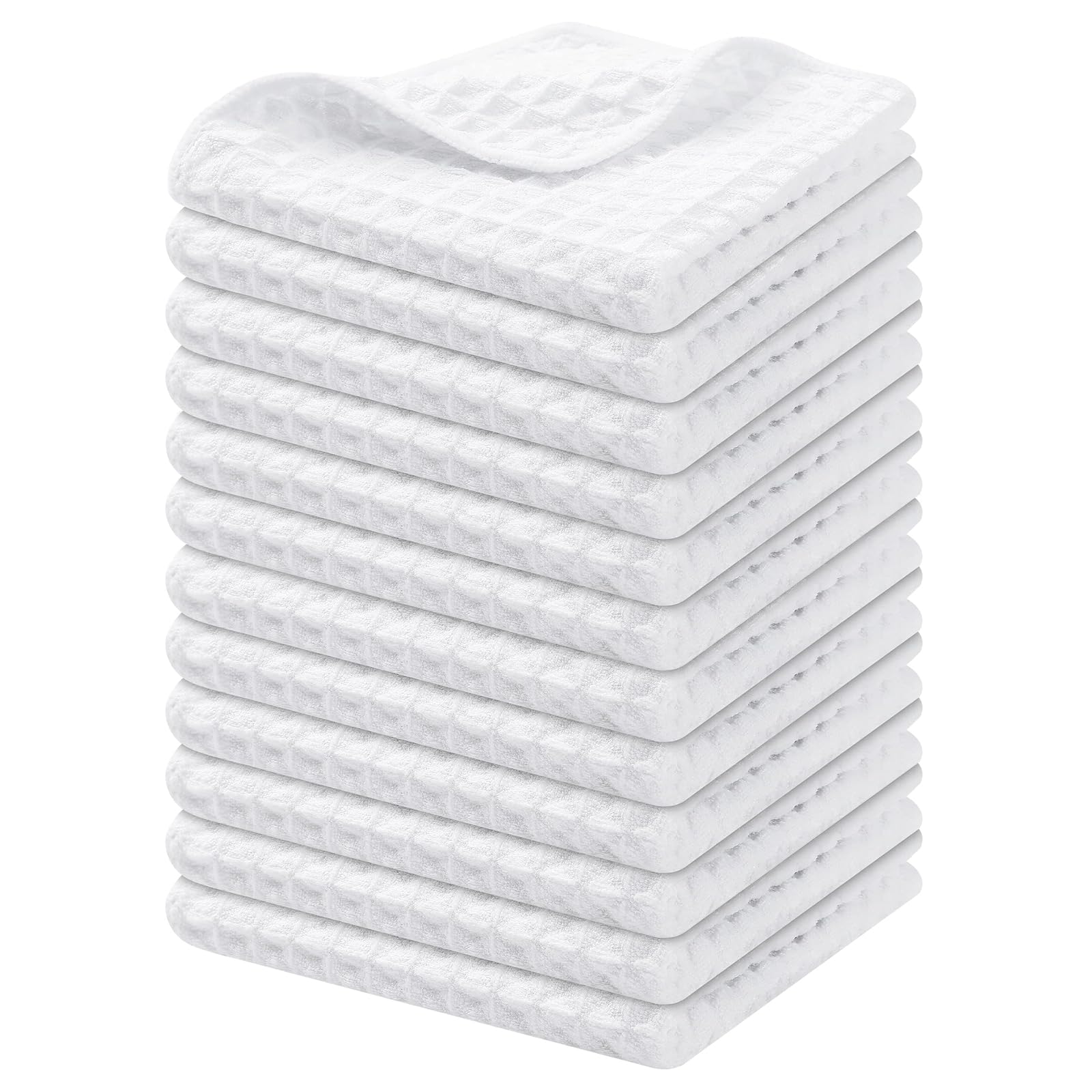 Homaxy Paños de cocina de microfibra de alta calidad, 12 x 12 pulgadas, ultra absorbentes y de color sólido, para cocina, paño de cocina de secado rápido para lavar platos, paquete de 12, color blanco