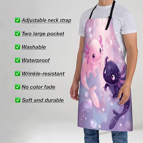 Miniatura 2 de Axolotl - Delantal para mujer, 28 x 33 pulgadas, delantales de cocina con 2 bolsillos, poliéster, lindo delantal de ajolotes para cocinar, barbacoa,