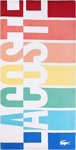 Lacoste Rainbow Logo - Toalla de playa grande 100% algodón, ultra absorbente y de secado rápido, lavable a máquina, 36 pulgadas de ancho x 72