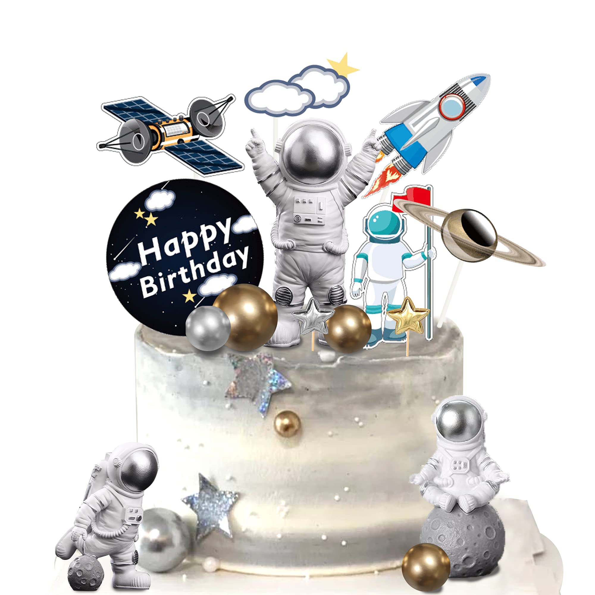 18 Pieces Astronaut Space Cake Toppers Outer Space Astronaut Figurines