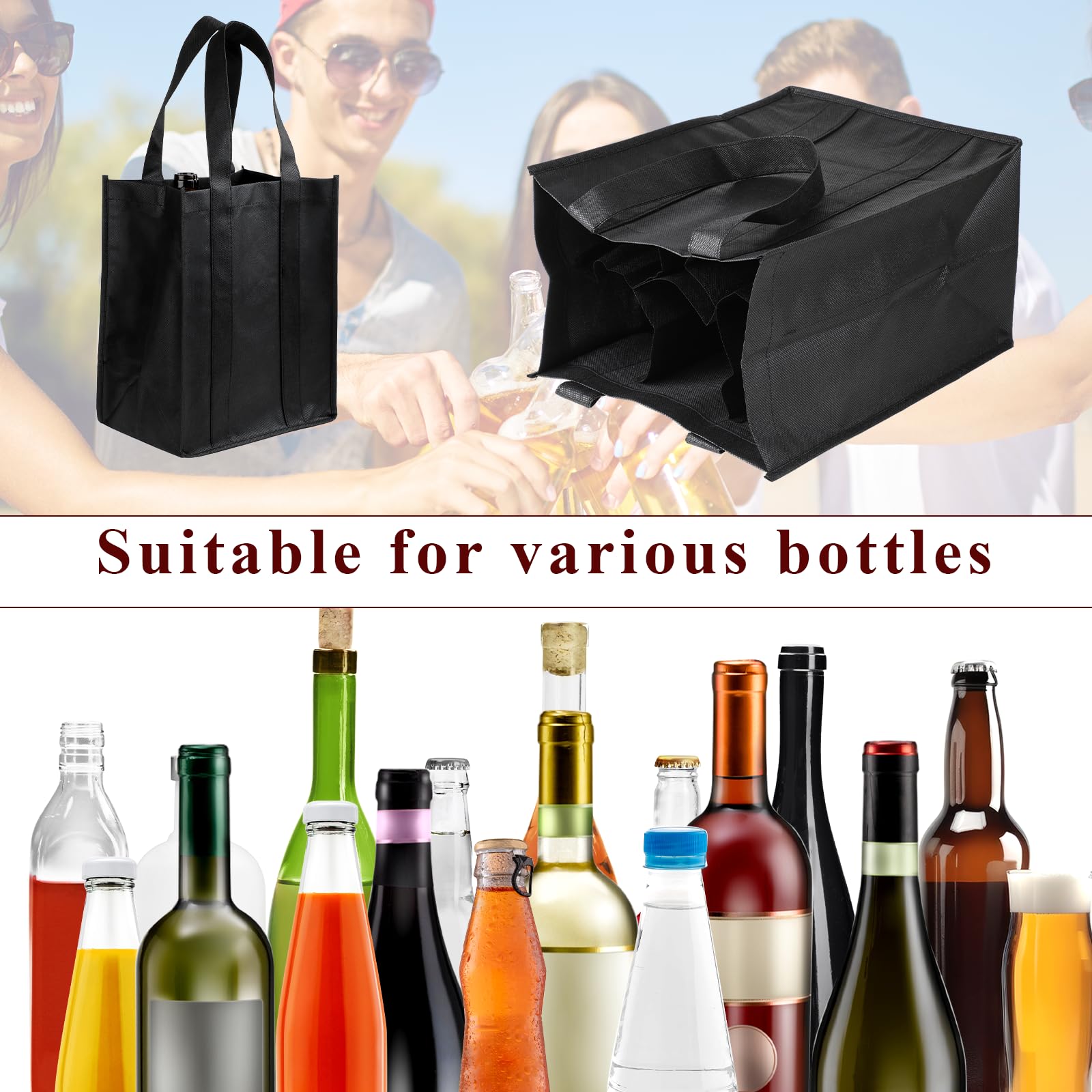 Sliverdew Wine Bag for 6 Bottles Wine Carrier Tote Reusable Wine Travel Bags Portable Wine Gift Bag Wine Bottle Holder Bag with Handle for Storing Carrying Wine Beer Champagne - Image 3