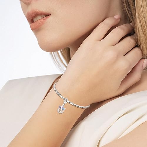 Miniatura 6 de TOMXUN Dijes de letras para pulsera plata de ley 925 con iniciales de unicornio para pulseras y collares con circonita cúbica, dije del alfabeto,