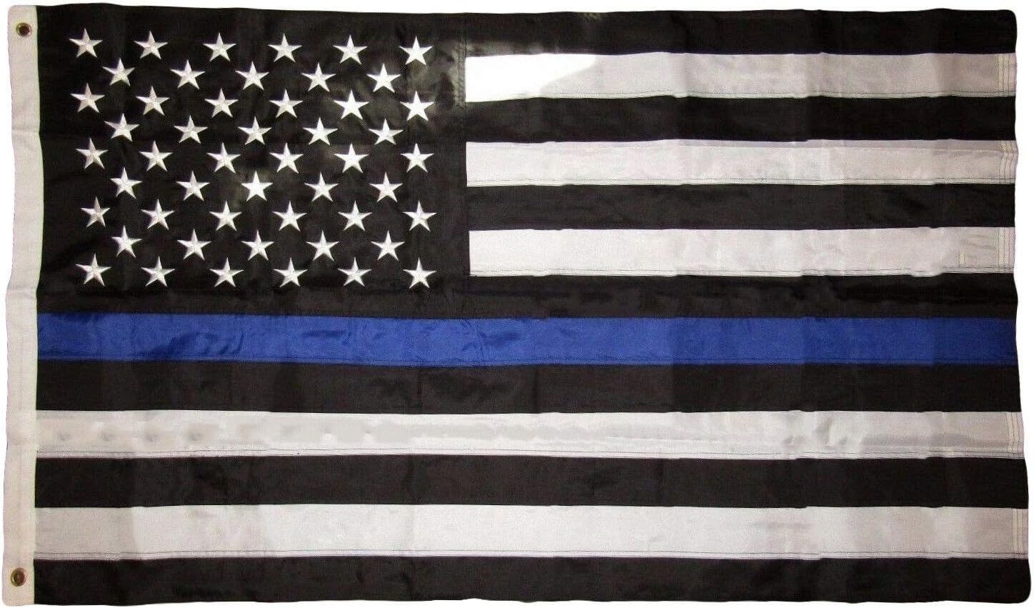 10x15 FT USA Thin Blue Line American Flag Police Memorial Law Enforcement 210D Premium Quality Heavy Duty Fade Resistant (Embroidered Stars + Sewn Stripes) Grommets