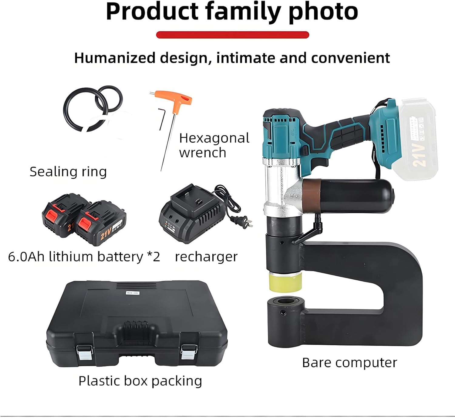 Battery Powered Knockout Punch Kit - 2x 6.0Ah Rechargeable Batteries, 6 Dies (16-32mm), 150mm Throat, for Steel & Electrical Work