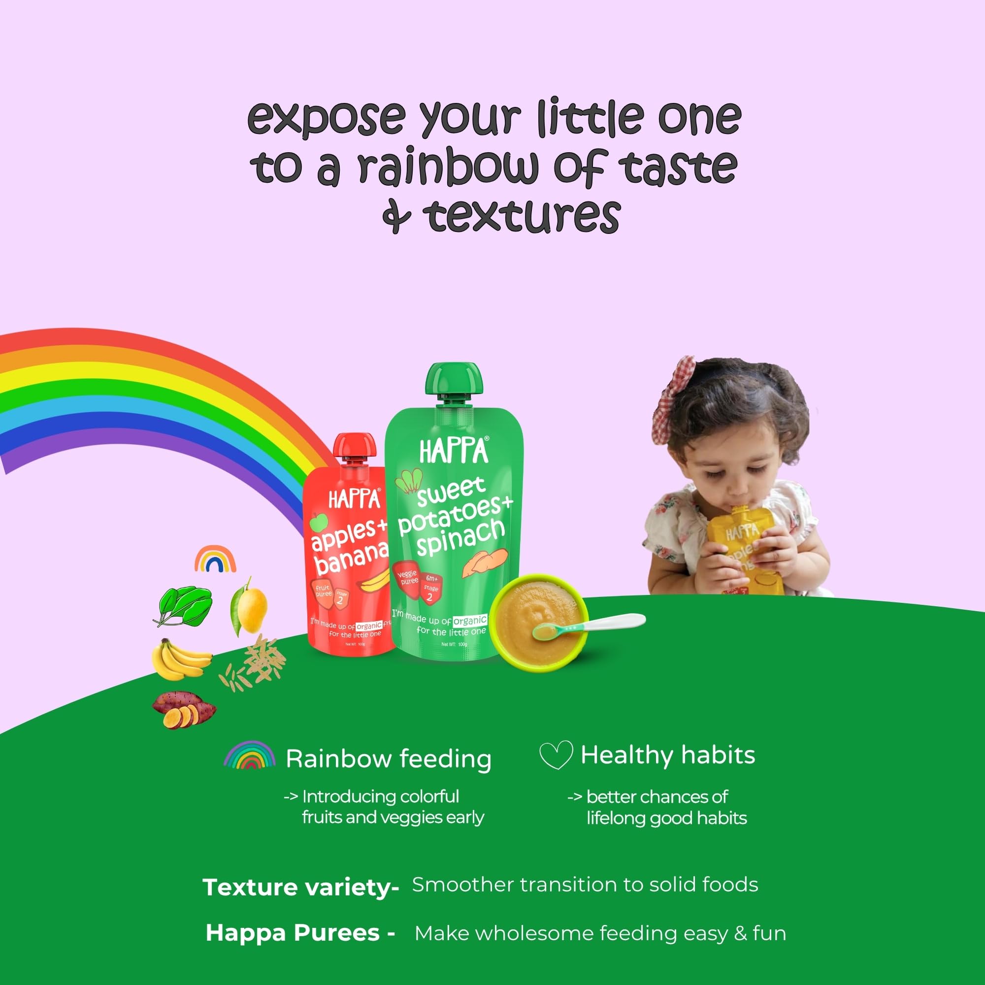 Happa Organic Baby Food Apple and Oats Puree | 100% Fruits and Oats | No Added Sugar, No Milk Powder, No Preservatives | Stage 2 (6 Months+) | Ready to Eat | Free from Common Allergens | Pack of 1 (100g Each) 1