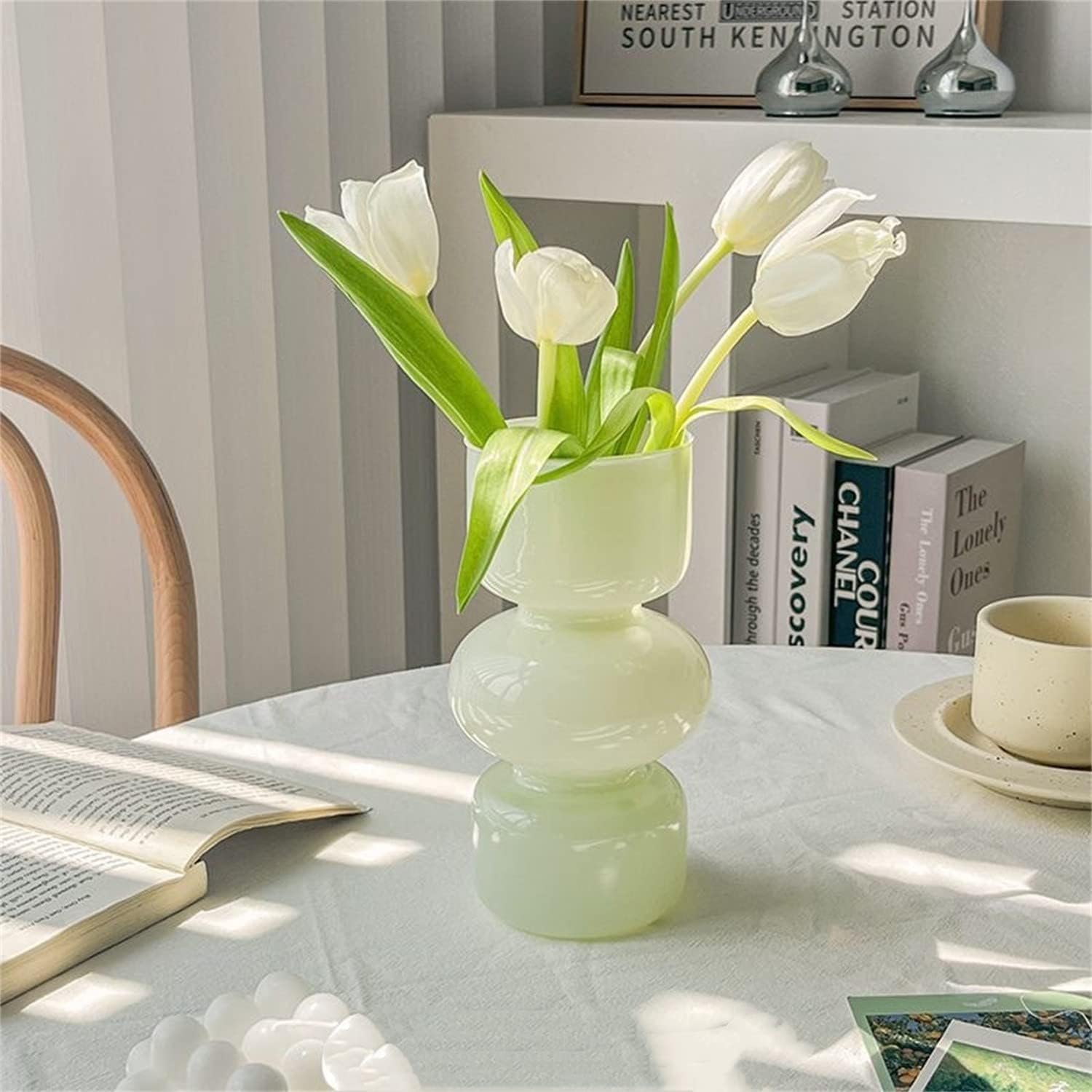 JSPYFITS Glass Hydroponic Flower Vase, 7 Inches Colored Glasses Bubble Vases for Flowers, Three-Layer Glass Funky Vase for Home/Office/Weddings/Party Table Flowers Decor (Milky Green)