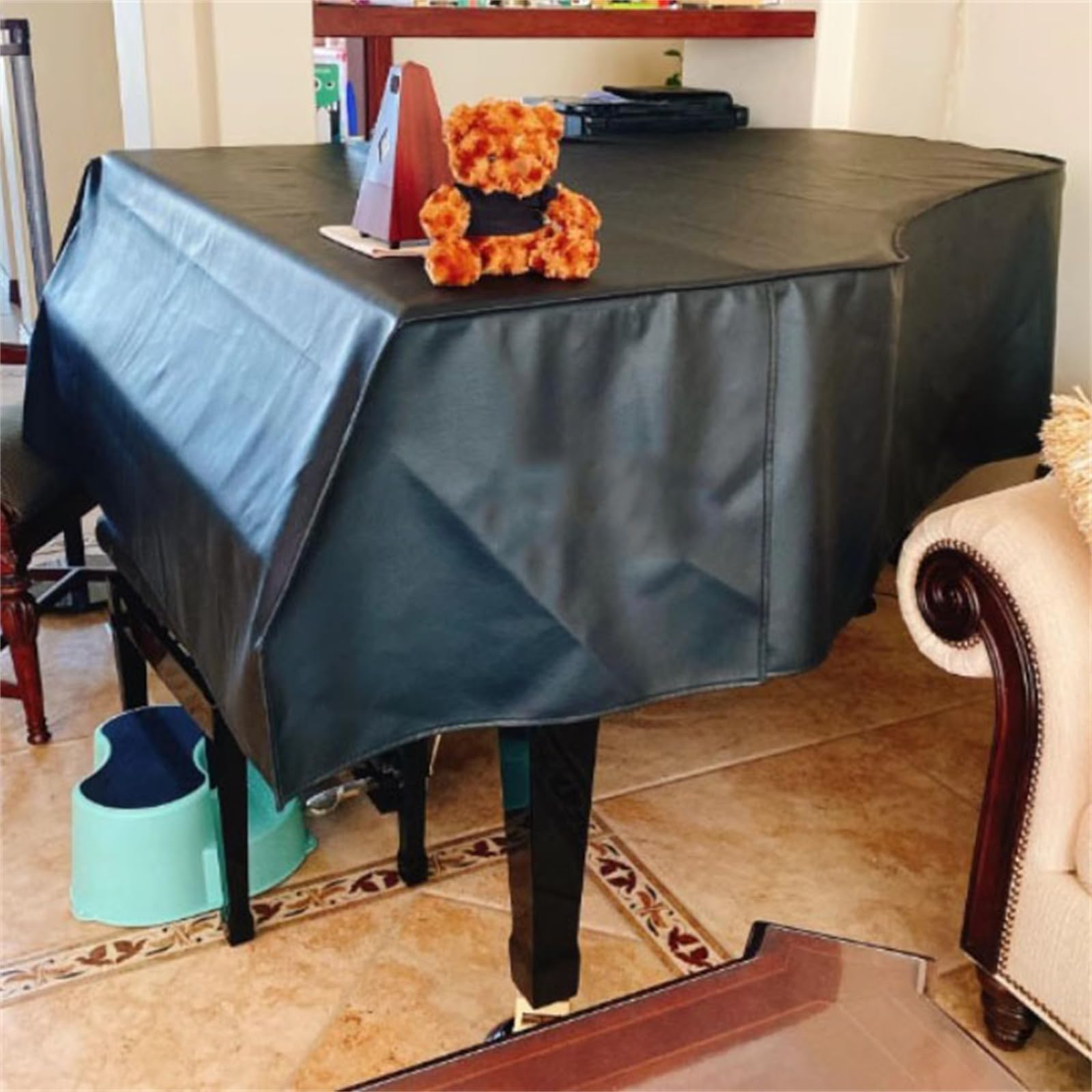 Copertura Antipolvere in Pelle per Pianoforte a Coda, Copertura Universale in Pelle PU, Antipolvere e Impermeabile, Accessorio per Strumento Musicale, Nero, A, 200 cm
