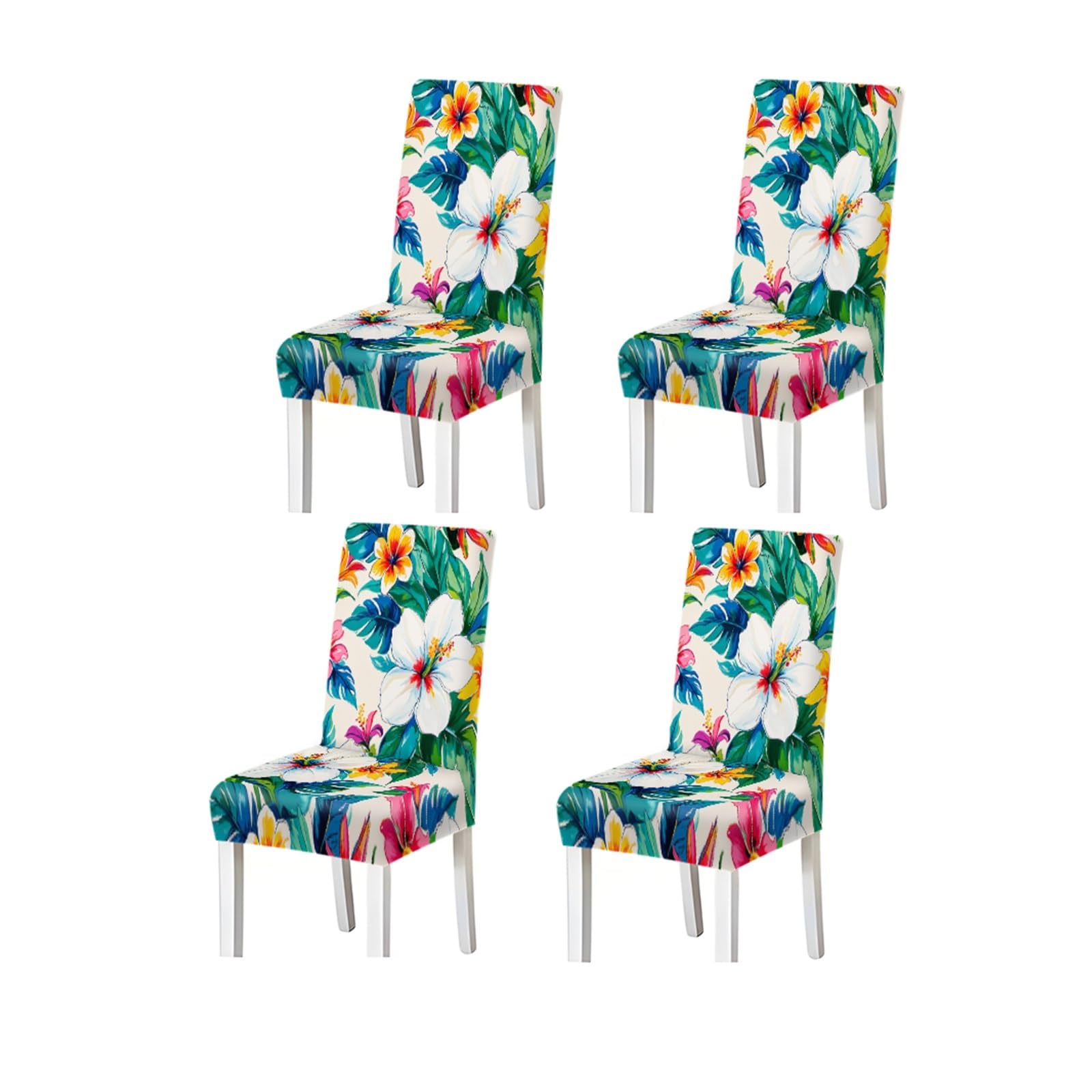 Kxuauv One Color Tropical Hibiscus Monstera Floral Print Dining Chair Covers, Stretch Slipcovers For Kitchen Dining Room Summer, 2/4/6Pcs Seat Protectors For Restaurant Hotel Party(4Pcschair Cover)