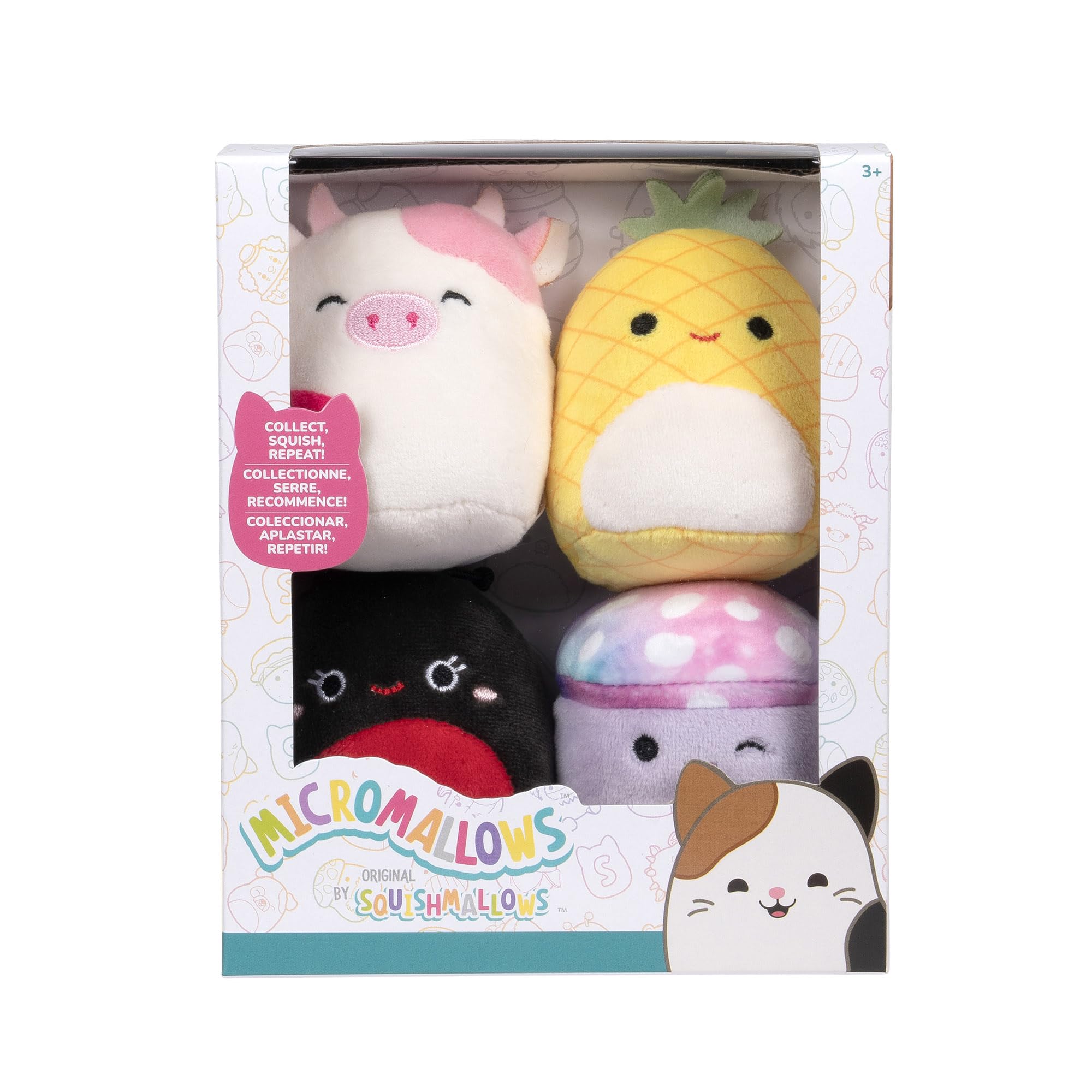 Squishmallows Micromallows Original Plush 4-Pack - Trudy Ladybug, Caedyn Cow, Maui Pineapple and Minya Mushroom - Image 2