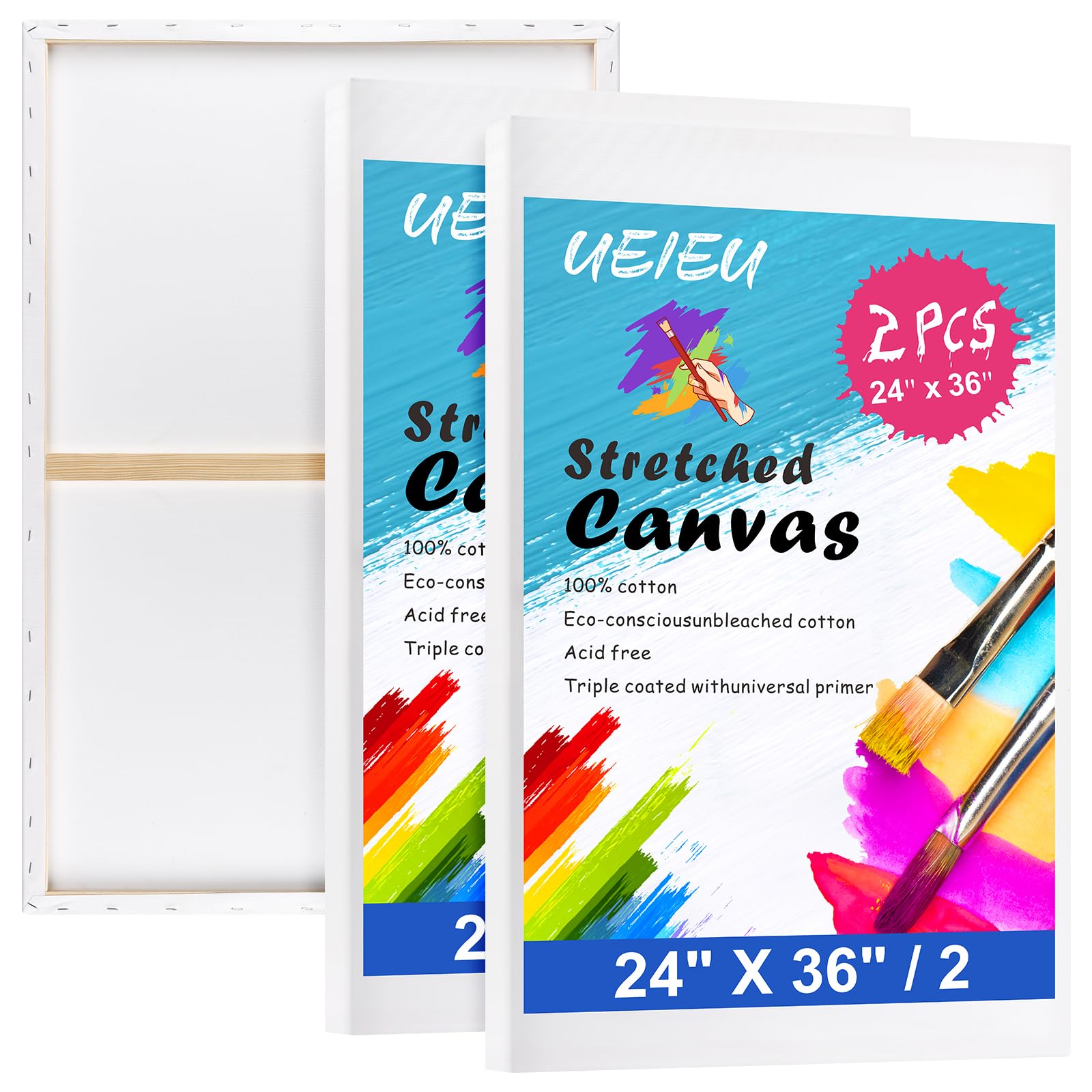 Condition photo showing New/Like New for stretched canvas for painting 24 x 36 inch, 2 pack large blank canvas, triple primed acid-free cotton, professional canvas for acrylic oil pouring & wet media