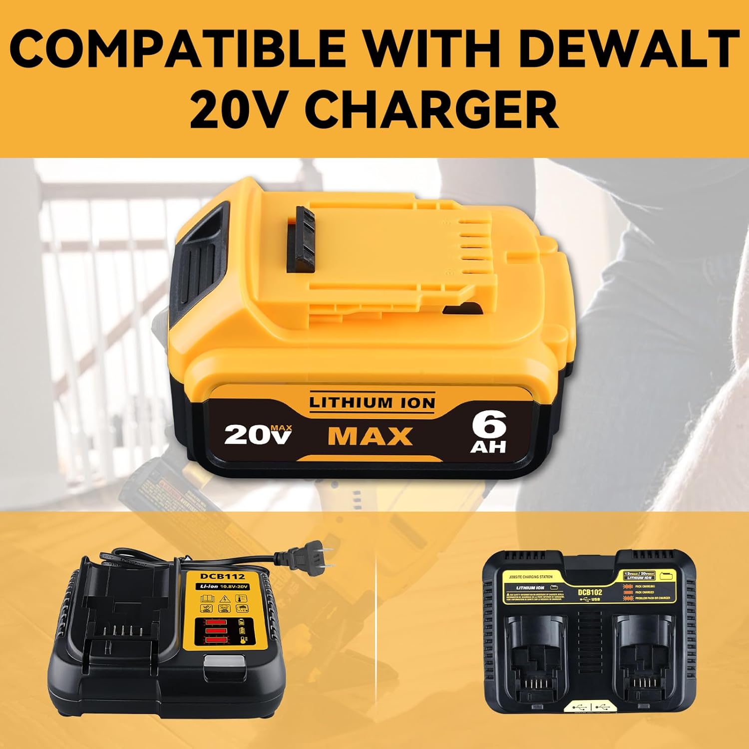 8Pack DCB200 6000mAh Replacement for Dewalt 20V Battery Compatible with Dewalt Battery Lithium-ion DCB200 DCB204 DCB203 DCB207 DCB208 Compatible with 20V Cordless Power Tools